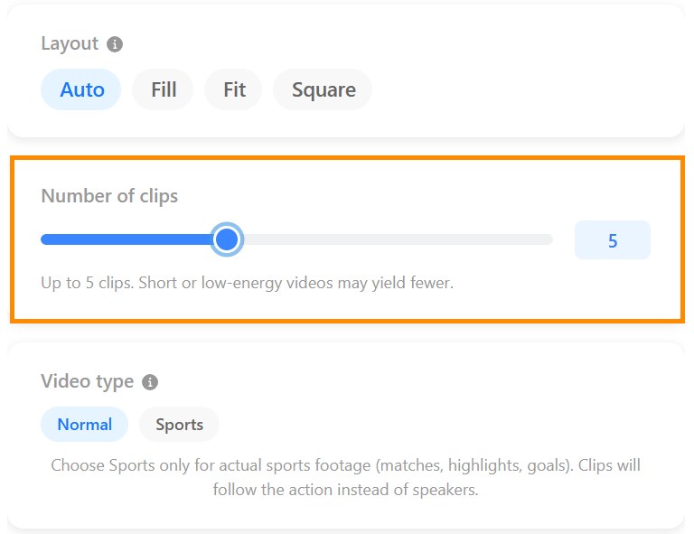 Number of clips slider in Advanced Options