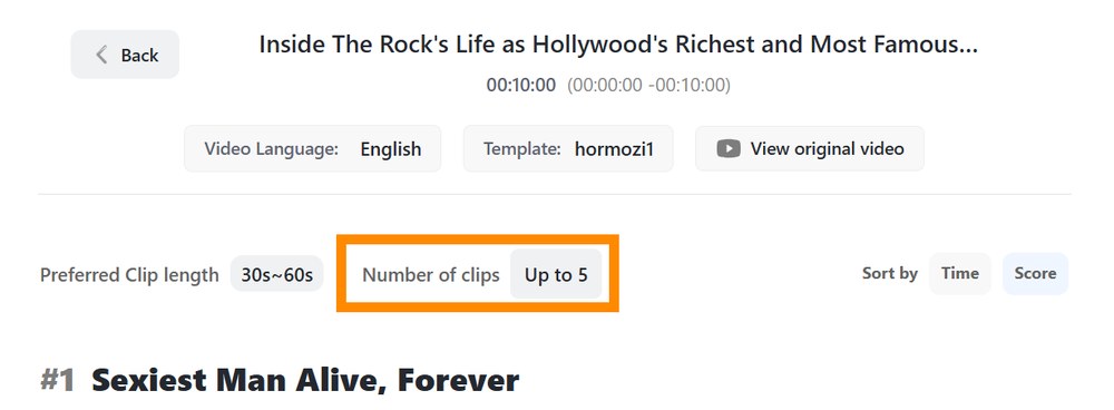 Number of clips shown on the results page