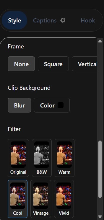 Filter section in the editor's Style tab