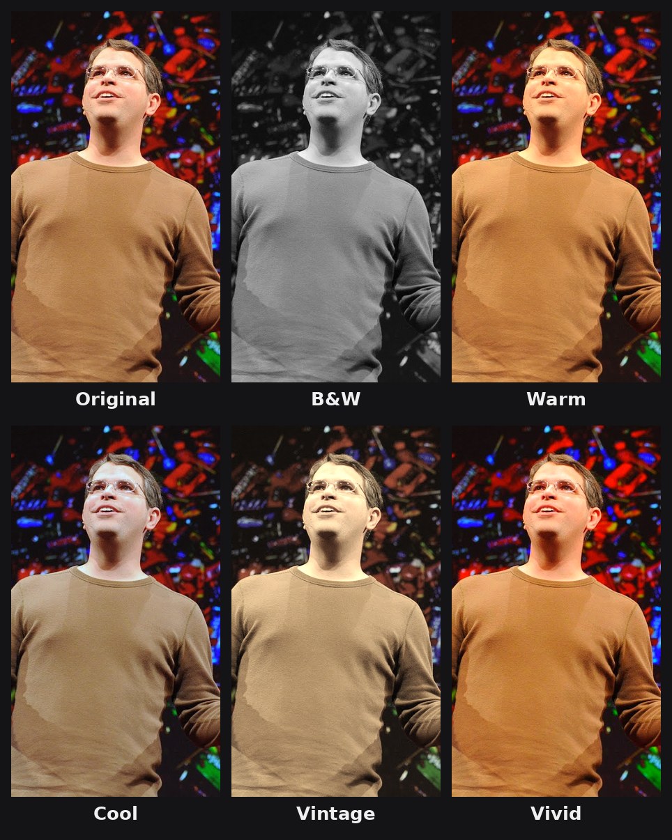 The six filter options on the same clip