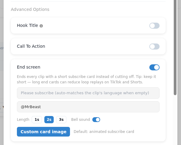 End screen in automation settings
