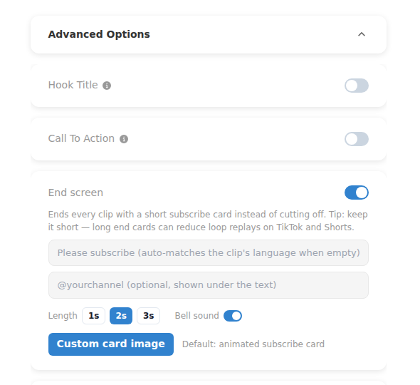End screen in Advanced Options